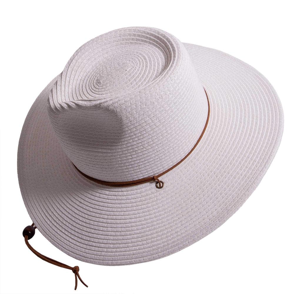 Felix white straw sun hat with chinstrap by American Hat Makers angled view