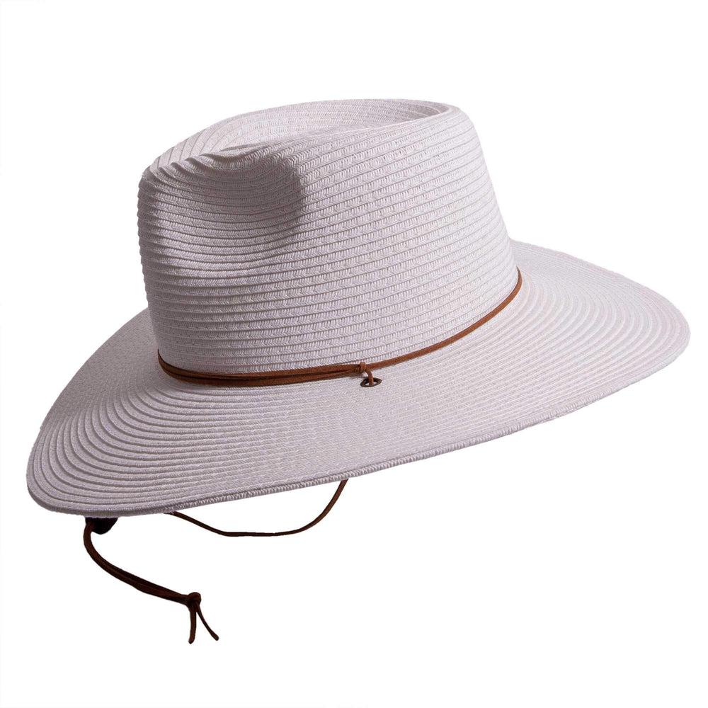 Felix white straw sun hat with chinstrap by American Hat Makers side view