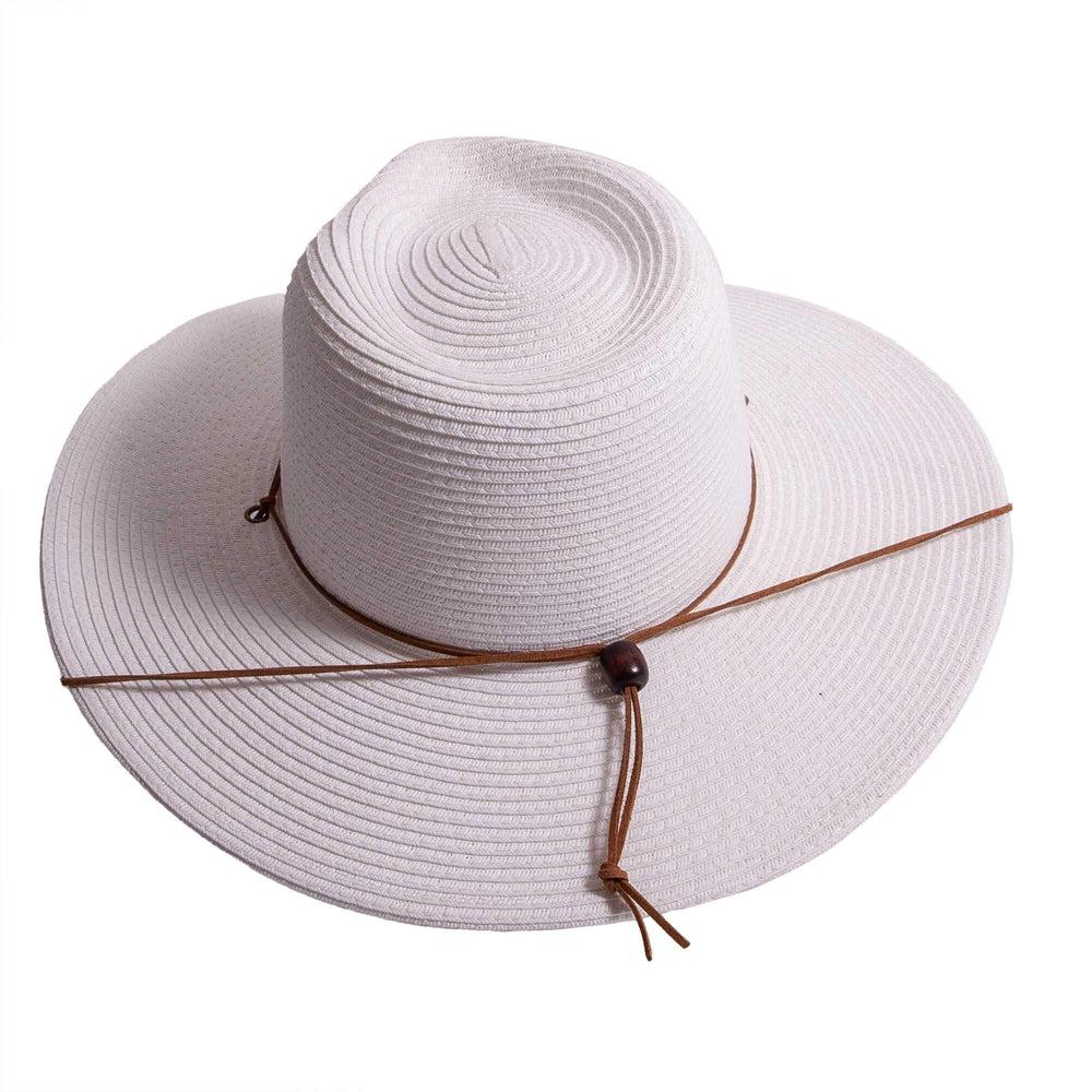 Felix white straw sun hat with chinstrap by American Hat Makers back view