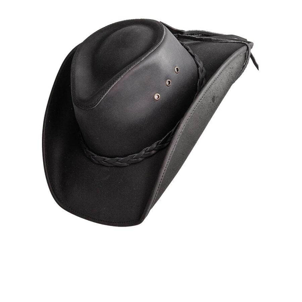 Hollywood Black Leather Cowboy Hat by American Hat Makers angled left view