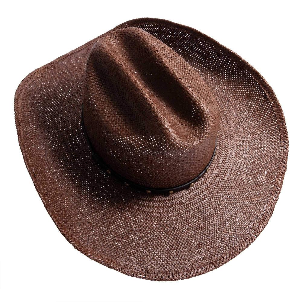A back top view of Koda brown straw cowboy hat 