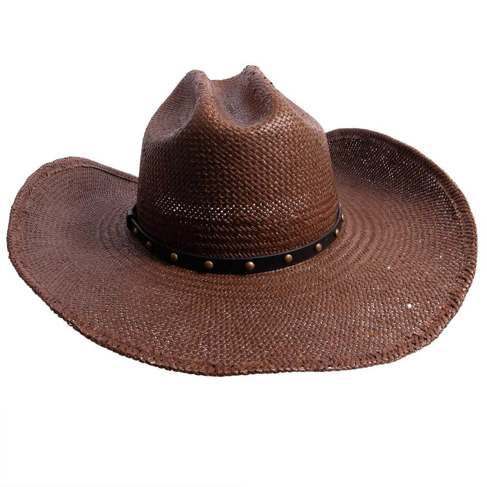 A front view of Koda brown straw cowboy hat 