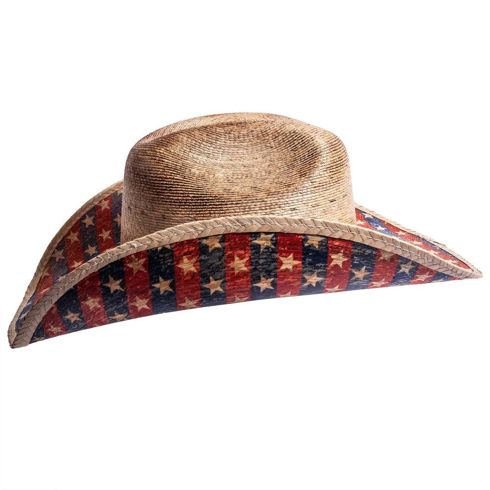 Patriot distressed straw cowboy hat by American Hat Makers side view