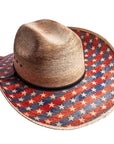 Patriot distressed straw cowboy hat by American Hat Makers angled view