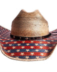 Patriot distressed straw cowboy hat by American Hat Makers front view