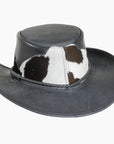 A rear view of a Pinto Black leather cowboy hat