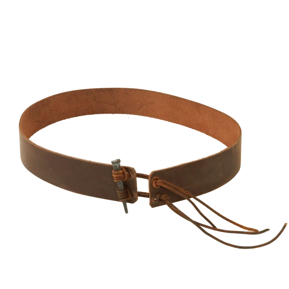 A back view of a Rawhide brown leather hat band