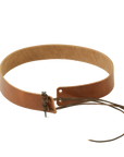A back view of a Rawhide saddle leather hat band