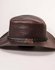 Roughneck Chocolate Buffalo Leather Hat by American Hat Makers side view