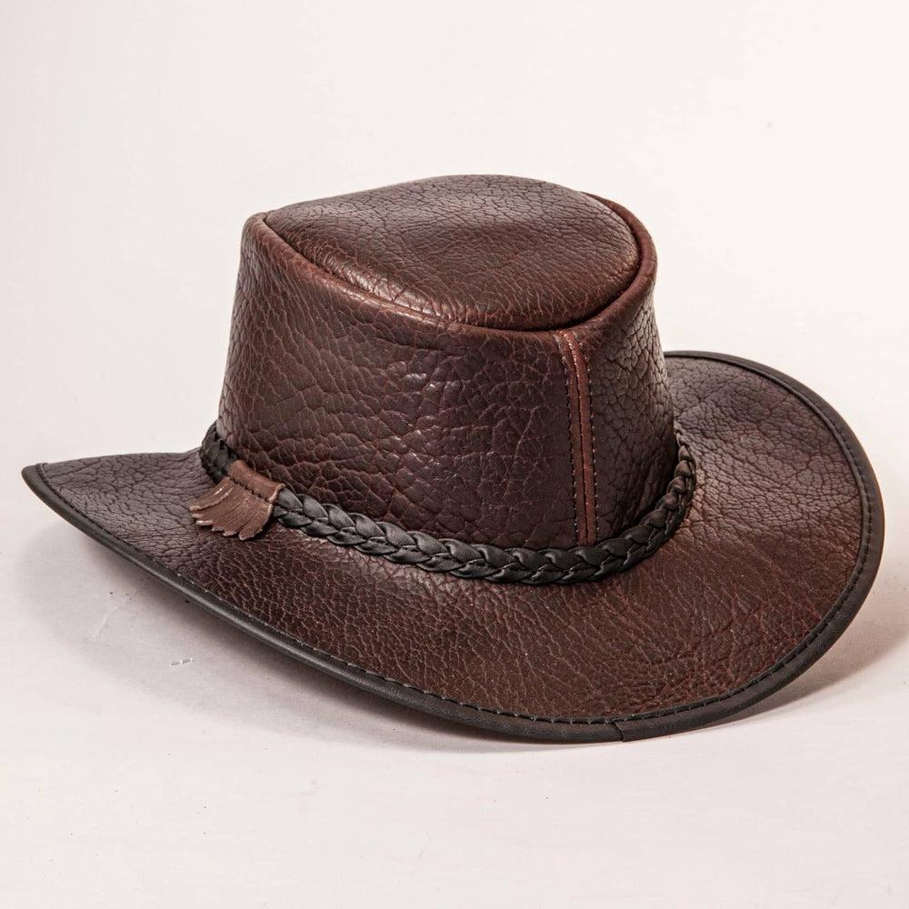Roughneck Chocolate Buffalo Leather Hat by American Hat Makers back view