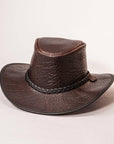 Roughneck Chocolate Buffalo Leather Hat by American Hat Makers front angled view