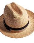 A left top view of Sawyer brown straw sun hat 