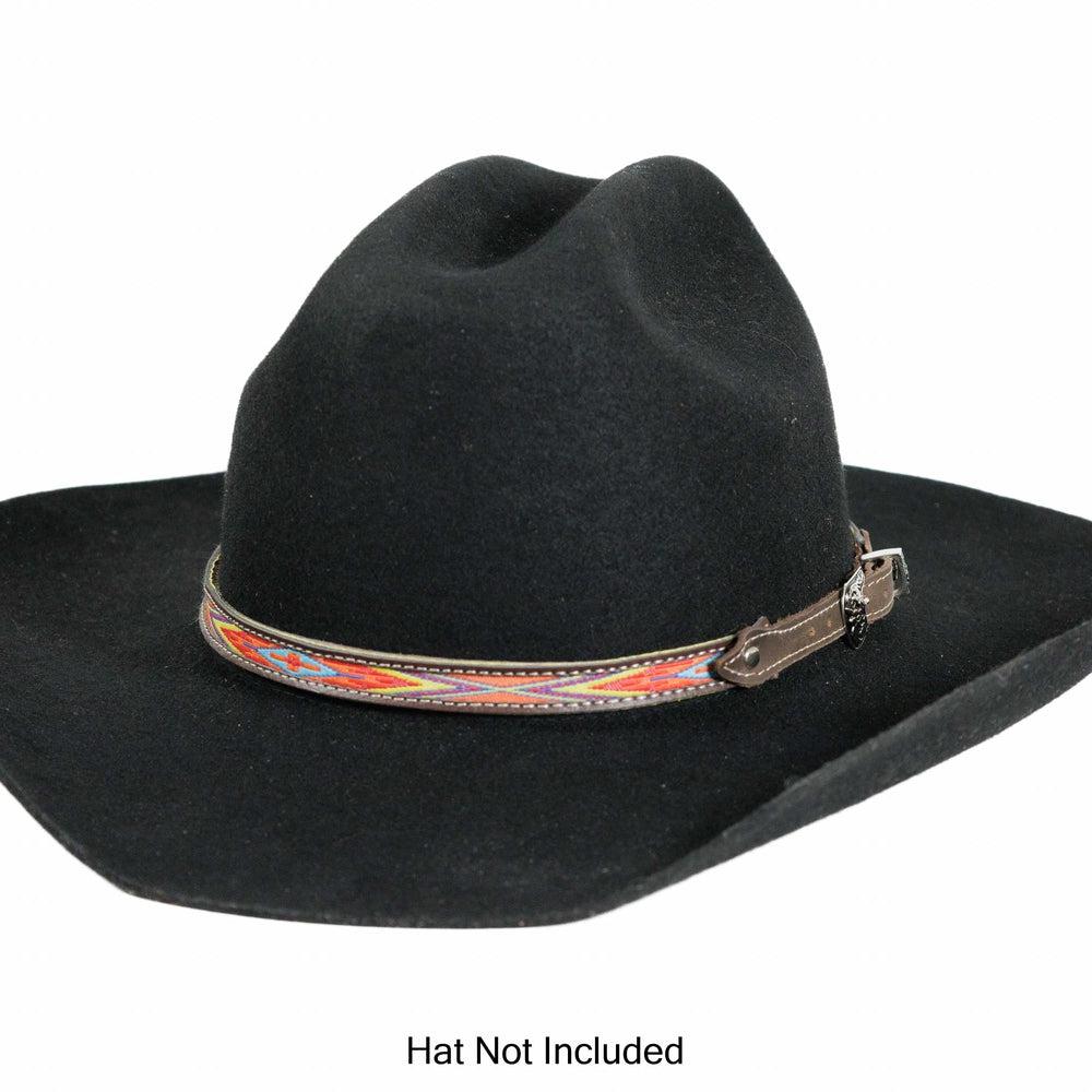 Red Stitch Leather Cowboy Hat Band on a Black Hat