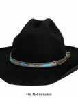 Turquoise Stitch Leather Cowboy Hat Band on Black Felt Hat