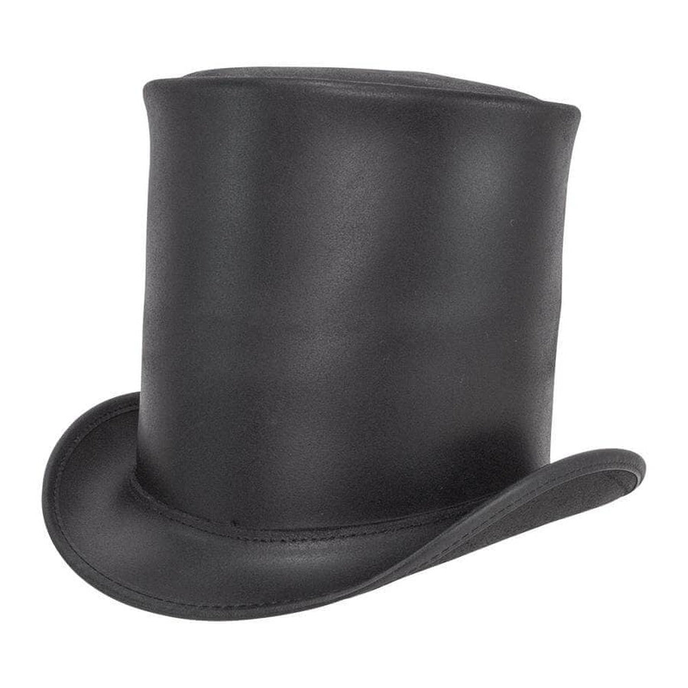 Unbanded Stove Piper Black Finished Top Hat by American Hat Makers angled view