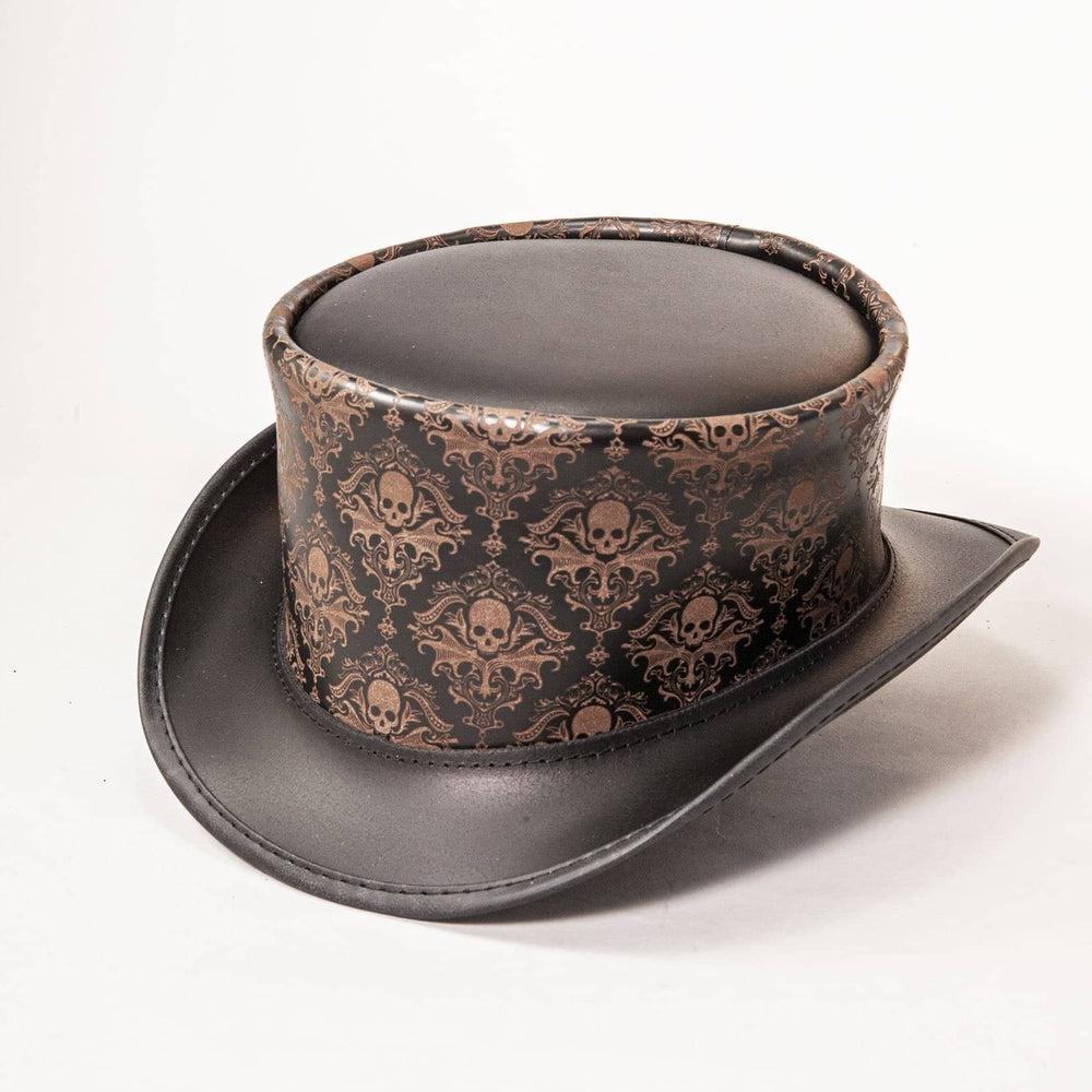 Royal Skull Leather  Black Top Hat by American Hat Makers Angled View