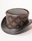 Royal Skull Leather  Black Top Hat by American Hat Makers Angled View