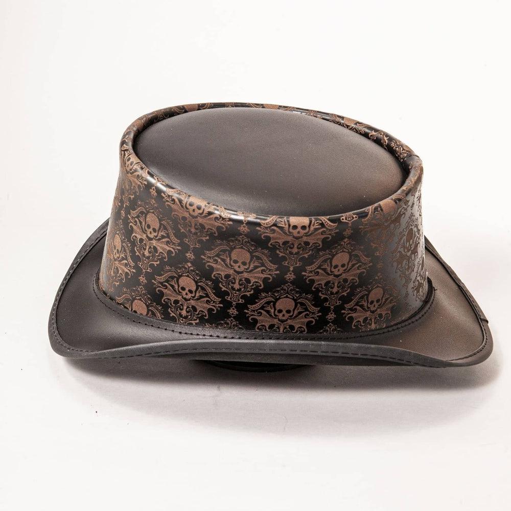 Royal Skull Leather  Black Top Hat by American Hat Makers Side View