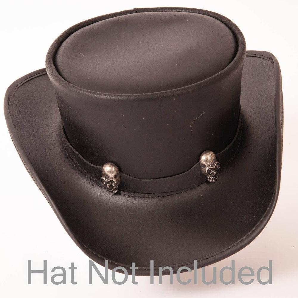 2 Skull Black Hat Band on a black top hat