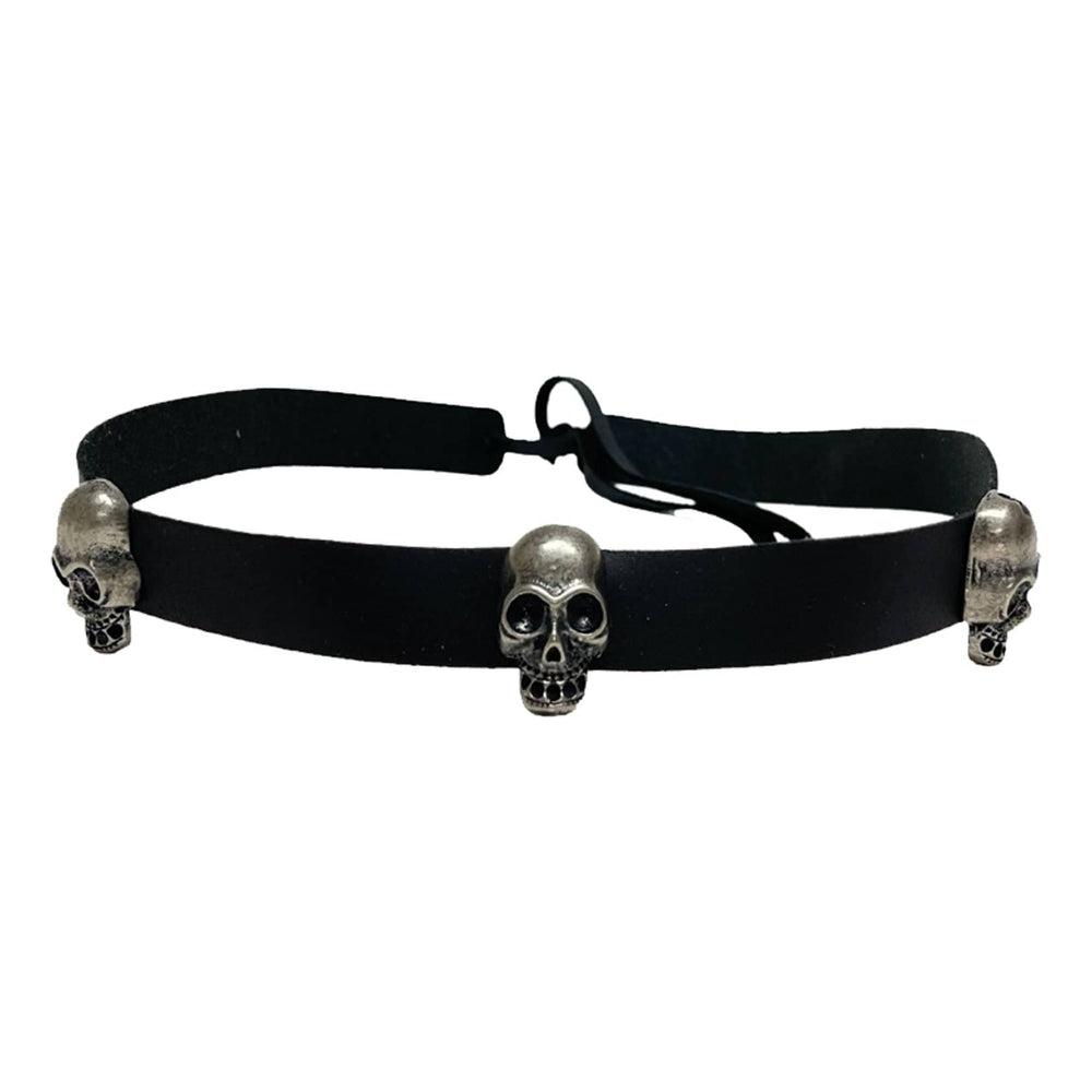American Hat Makers 3 Skull | Black Leather Hat Band