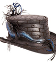 A back angled view of a Dragon of Darkness Leather Top Hat