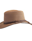 A side view of Breeze Bomber Brown Leather Mesh Sun Hat 