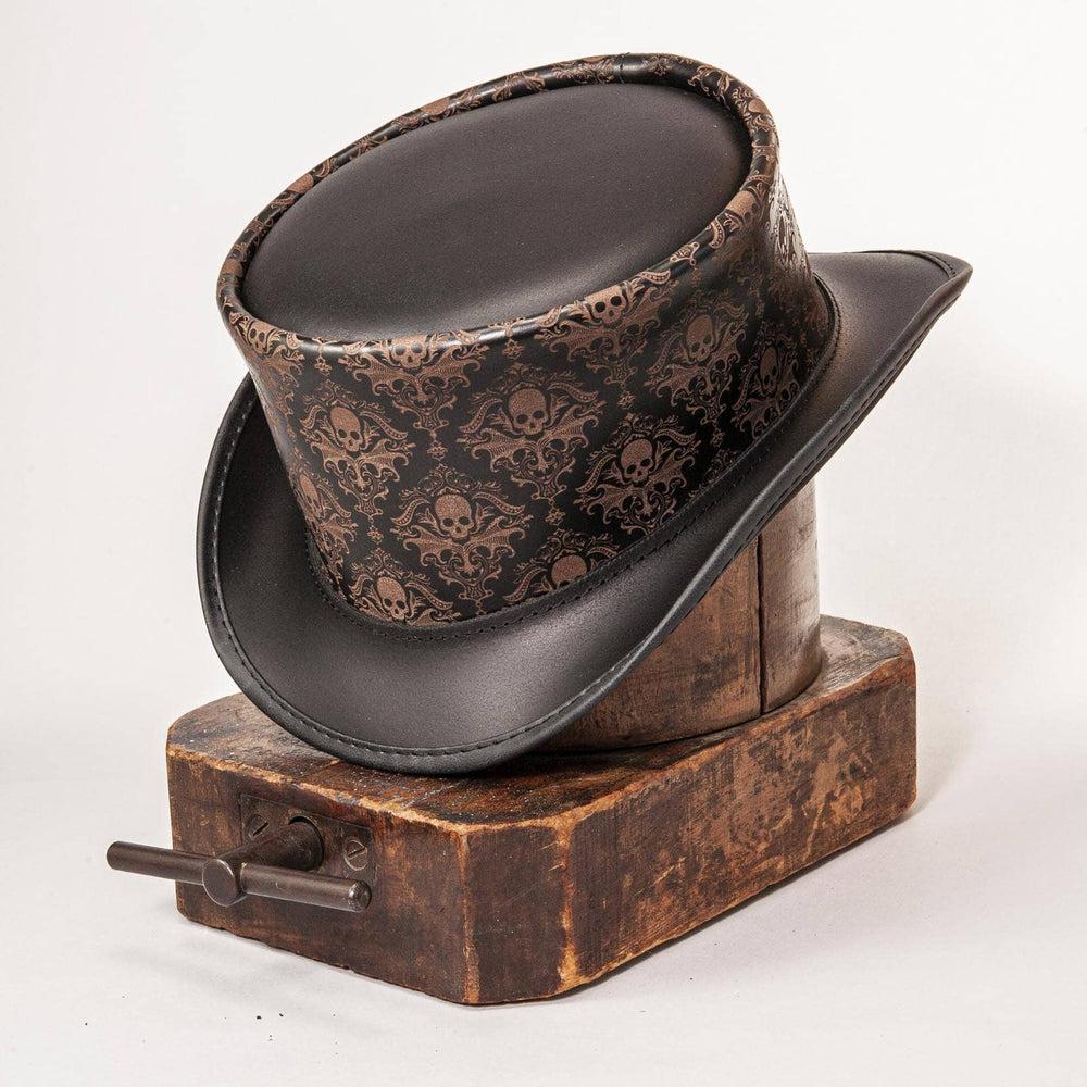 Royal Skull Leather Black Top Hat by American Hat Makers Top View