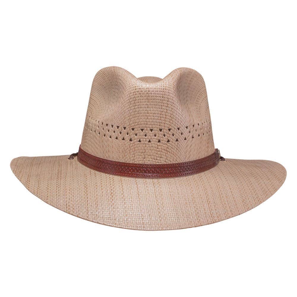 A front view of Barcelona Wide Brim Natural Straw Sun Hat for men