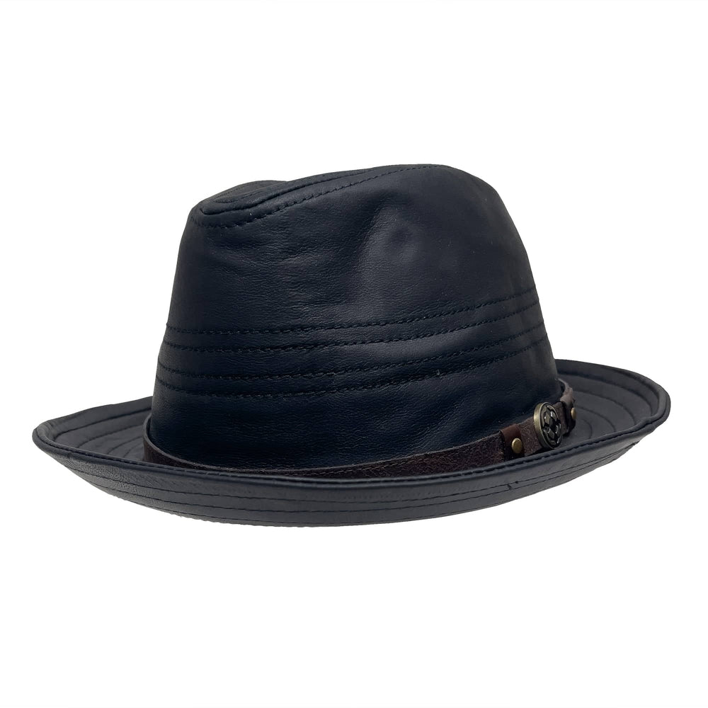 An angle view of balboa black hat