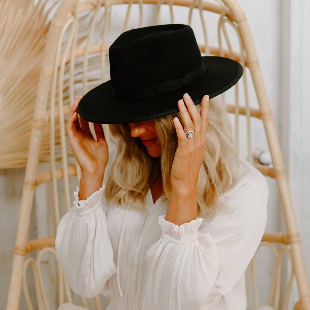 Gorgeous Black Women's Boater Hat in Wide Brim Wool Felt Made in Spain