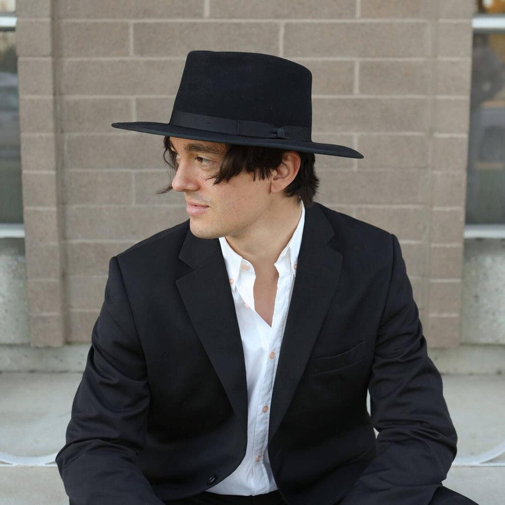 Mens black wide brim fedora sale hat