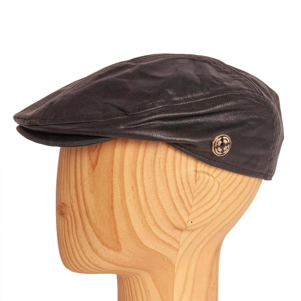 Bookie Leather Black Flat Cap by American Hat Makers