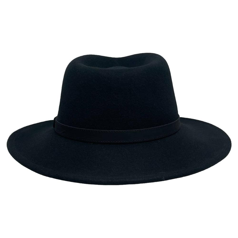 A back side view of Boondocks Black Felt Fedora Hat 