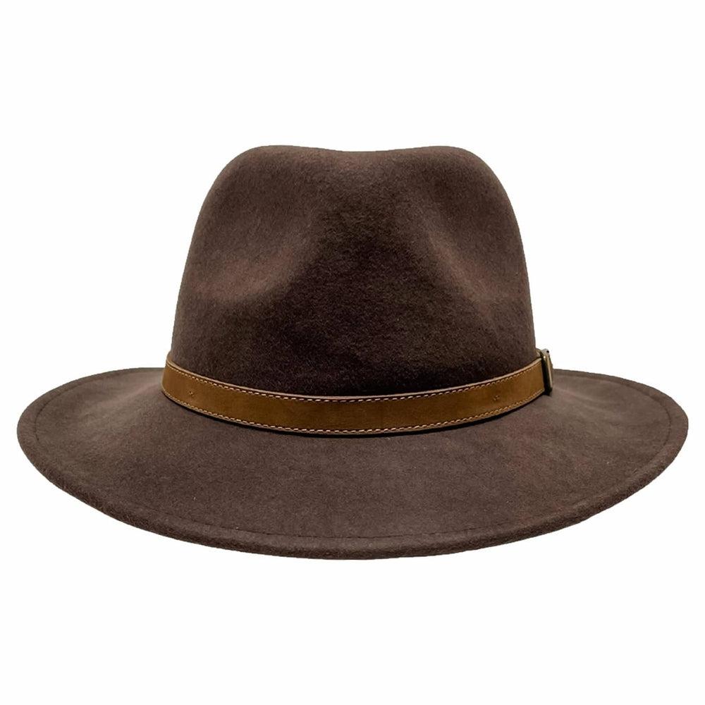 A side view of Boondocks Brown Felt Fedora Hat 