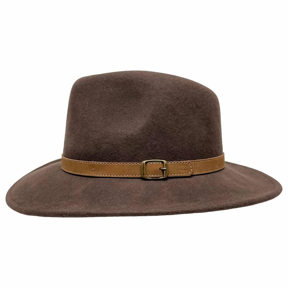 A front view of Boondocks Brown Felt Fedora Hat 