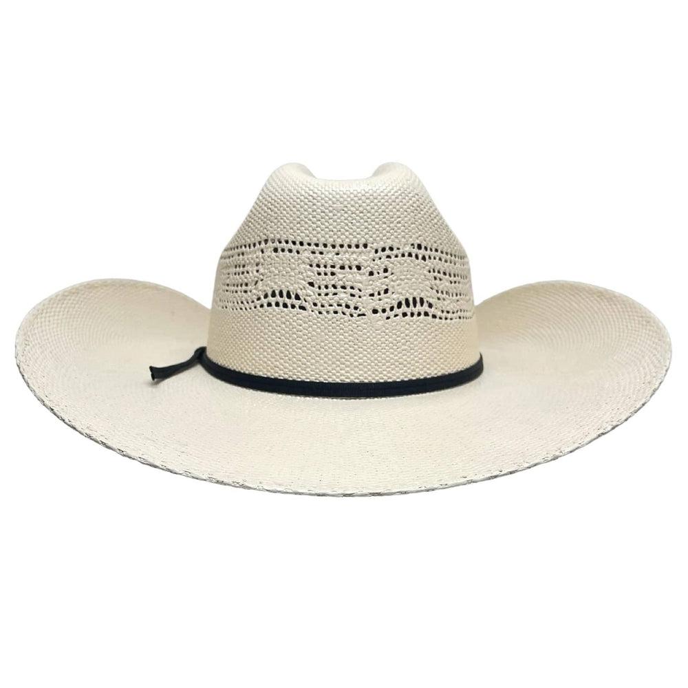 A back view of a Bozeman Cream Straw Cowboy Hat 