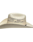 A side view of a Bozeman Cream Straw Cowboy Hat 