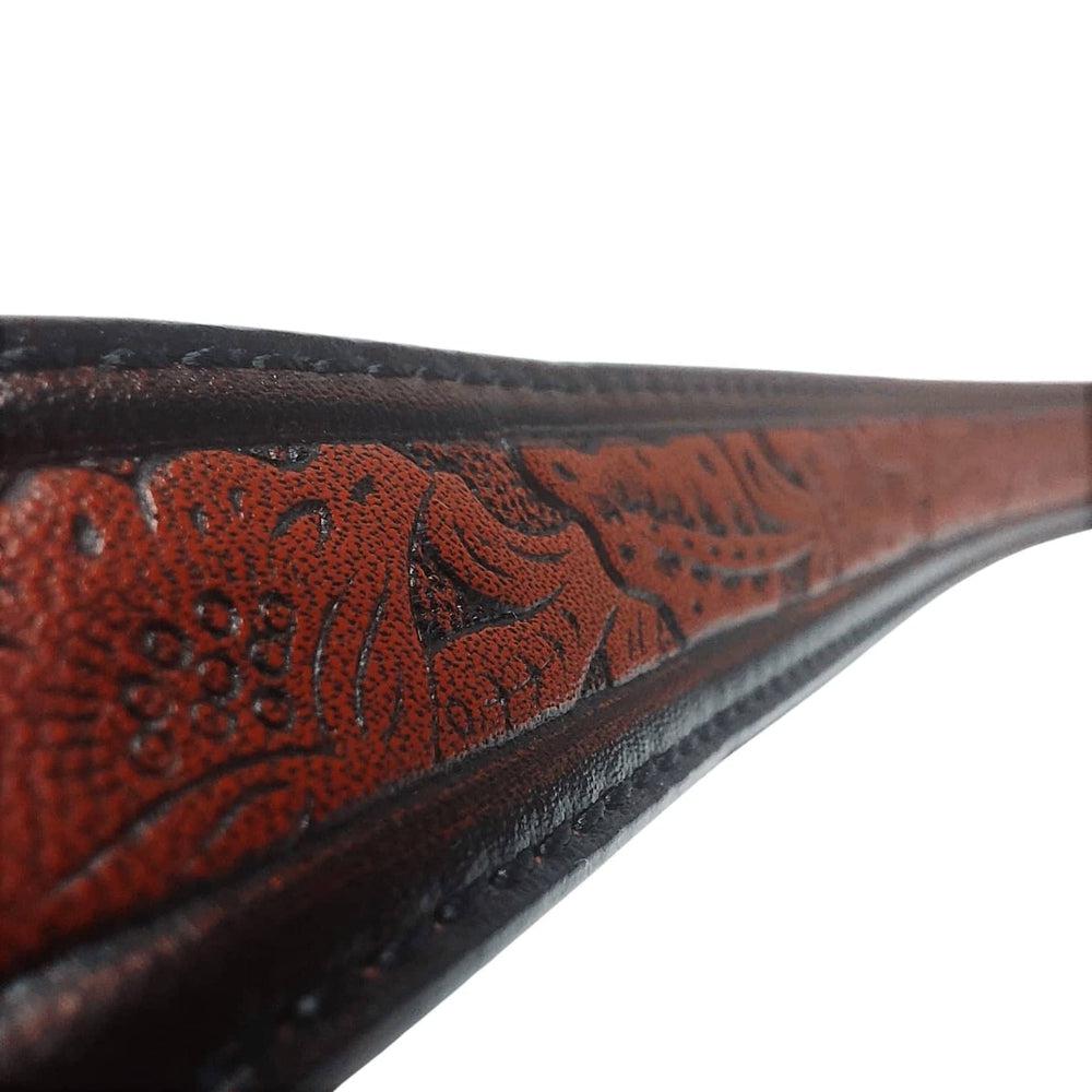 A closer view of a Brown leather western cowboy hat band