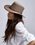 A woman wearing Cabana Walnut Mesh Sun Hat 