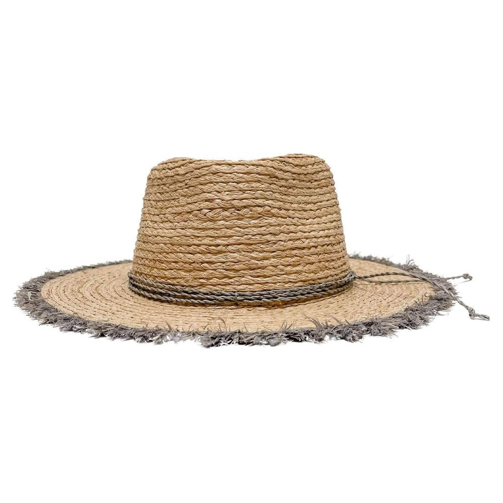 A front view of Catalina Brown Straw Sun Hat 