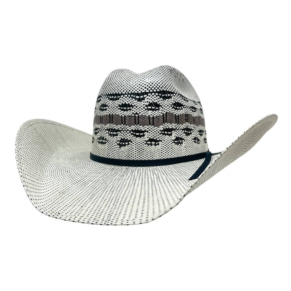 An angle view of a Cisco Cream Wide Brim Straw Hat