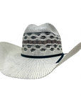An angle view of a Cisco Cream Wide Brim Straw Hat