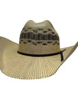 An angle view of a Cisco Yellowstone Wide Brim Straw Hat 