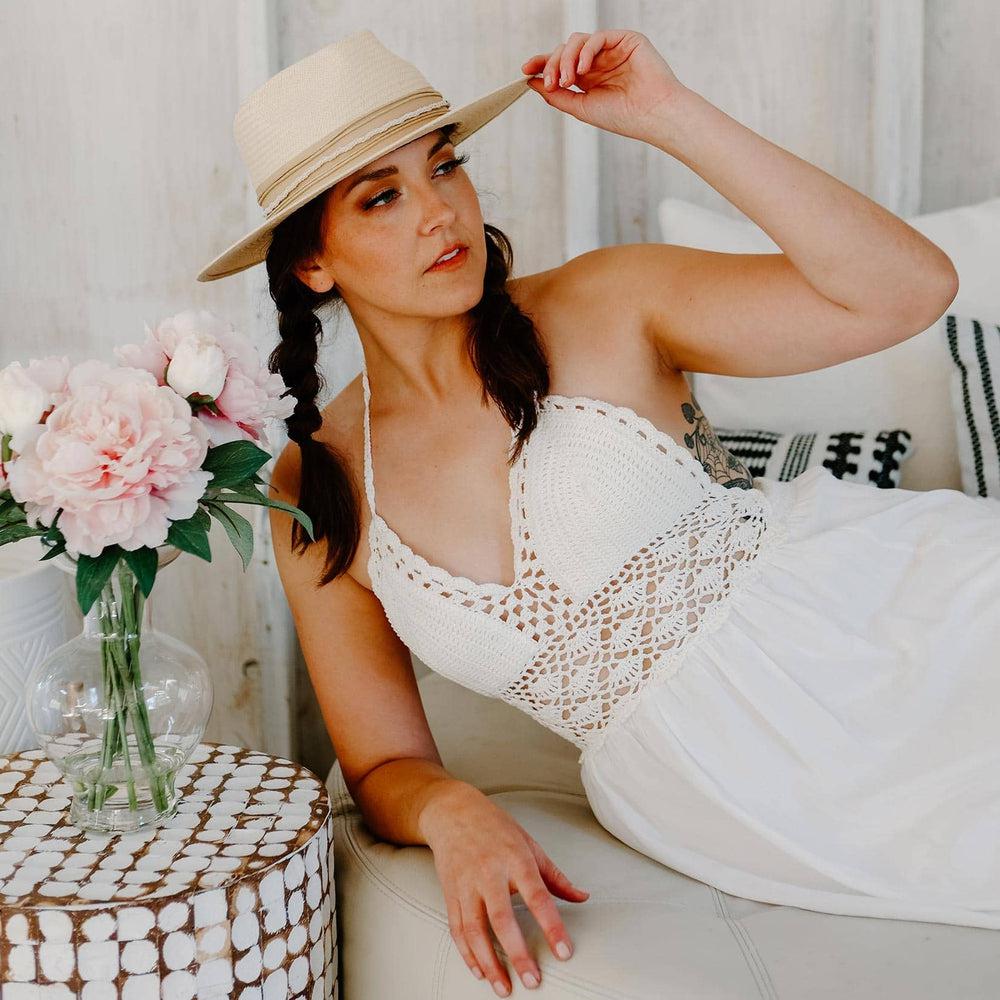 Ivory wide brim hat sales