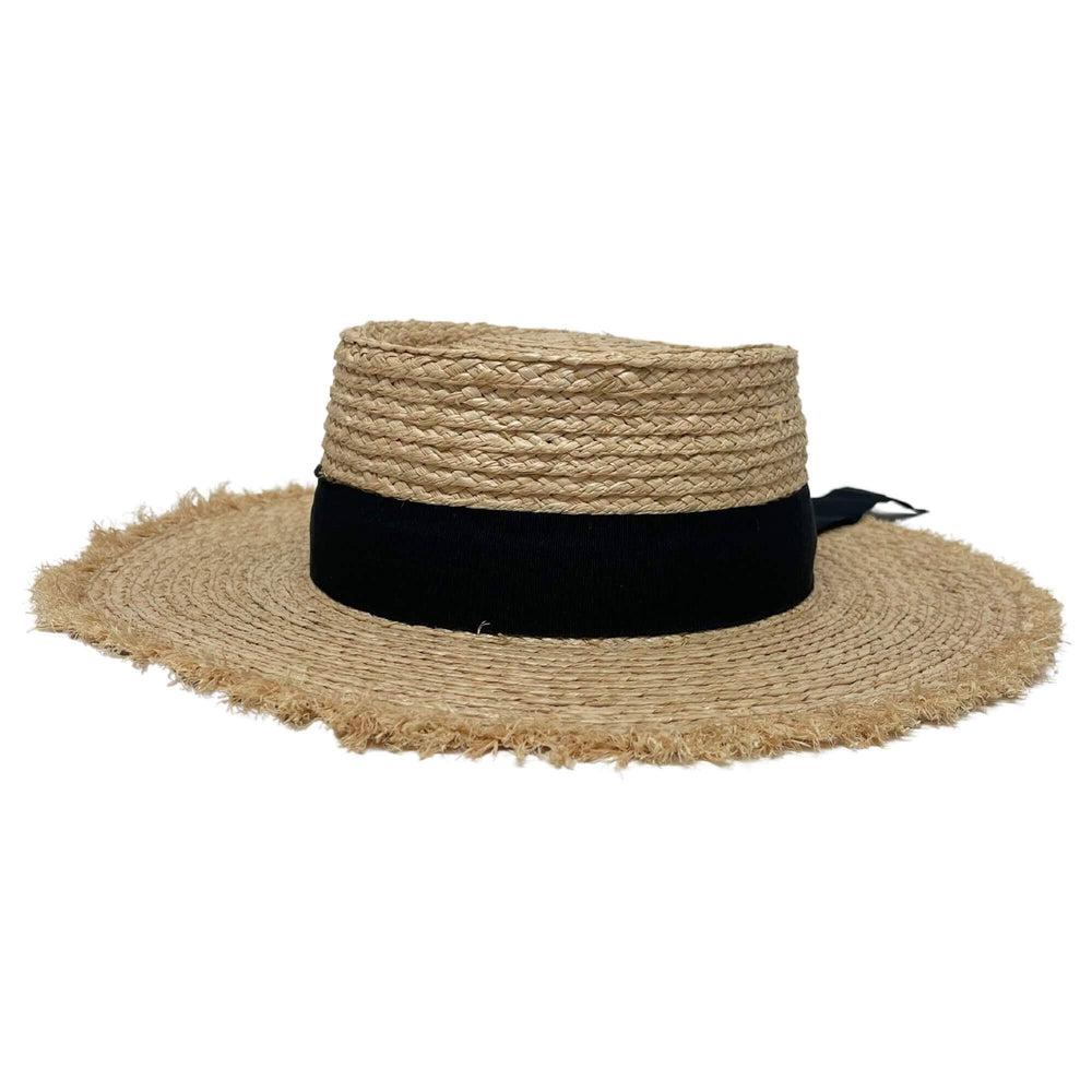 An angle view of Corsica Natural Straw Sun Hat 