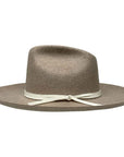 A side view of Crescent Oatmeal Felt Wool Fedora Hat 