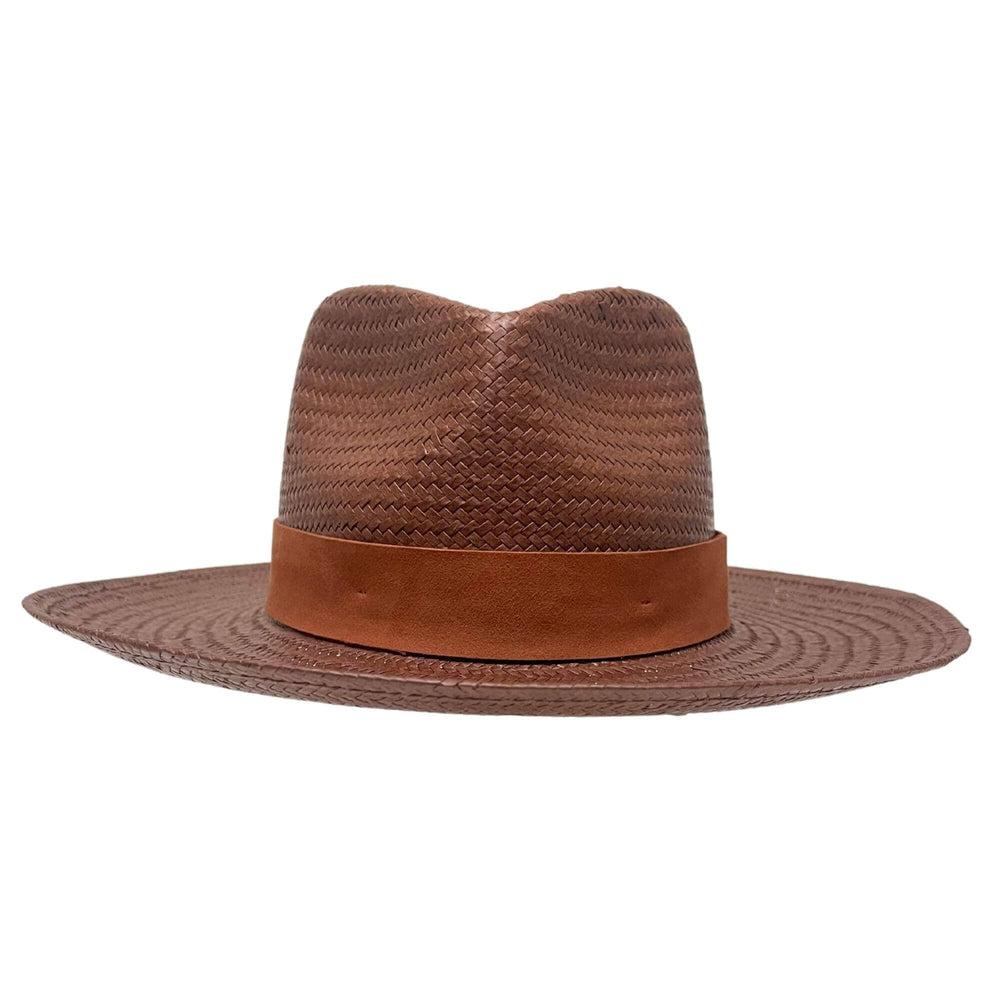 A front view of a Dealer Straw Sun Hat 