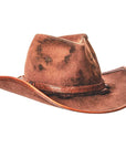 A left view of a Duke Brown Felt Cowboy Hat 