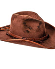 A side view of a Duke Brown Felt Cowboy Hat