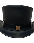 A front view of a El Dorado Black Leather Top Hat with a Bullet Band 